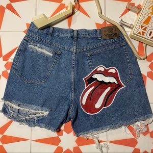 Wrangler Painted Rolling Stones Distressed Cutoffs